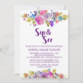 Pflaume Lila Pink & Blue Blumen Sippen und sehen Einladung (Vorderseite)