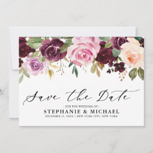 Pflaume Lila Rosig Rosa Botanisch Floral Hochzeit Save The Date