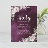 Pflaume lila & staubige rosa boho florale 60. Gebu Einladung (Stehend Vorderseite)