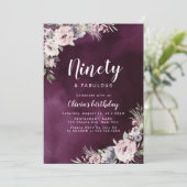 Pflaume lila & staubige rosa boho florale 90. Gebu Einladung (Stehend Vorderseite)