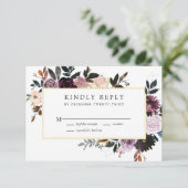 Pflaume Lila und Mauve Pink Blumenzehen RSVP Karte (Stehend Vorderseite)