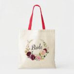 Pflaume lila und Pfirsichbraut Tote Bag Tragetasche<br><div class="desc">Aquarellblumen-Design mit eleganten Pflaume lila und pfirsichfarbene Blume. Text und Farben können personalisiert sein.</div>