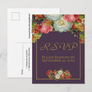 Pflaume Lila Vintage Herbst Blumen Hochzeit RSVP Postkarte