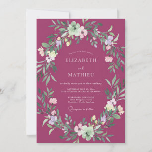 Pflaume Malerische Florale Hochzeitskrone Einladung