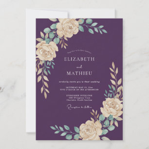 Pflaume Malerische Rosenhochzeit Einladung