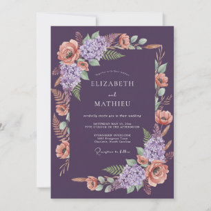 Pflaume Malerischer Girlande Hochzeit Einladung
