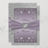 Pflaume, Mit Monogramm Hochzeit mit Pewter 2 Einladung (Vorne/Hinten)