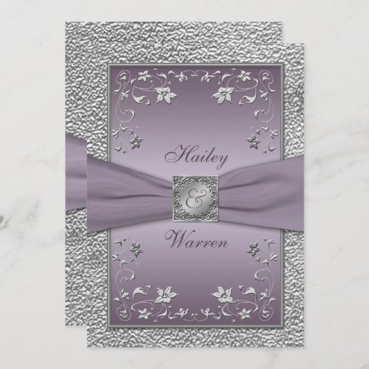 Pflaume, Mit Monogramm Hochzeit mit Pewter 2 Einladung (Vorne/Hinten)