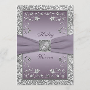 Pflaume, Mit Monogramm Hochzeit mit Pewter 2 Einladung