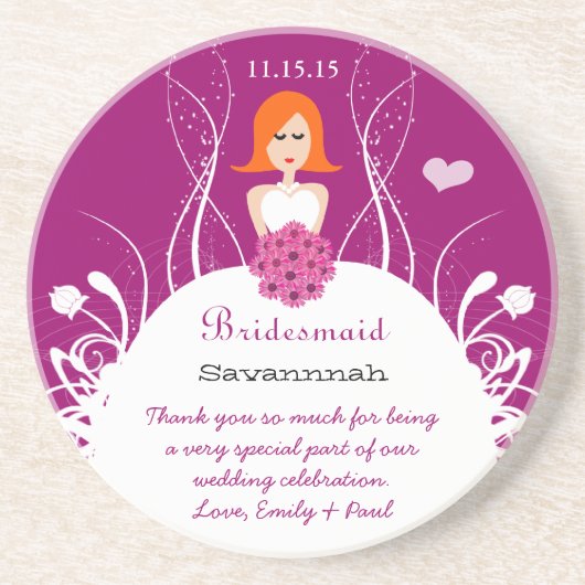 Pflaume mit Red Hair Side Teil Bridesmaid Unterset Sandstein Untersetzer (Vorne)