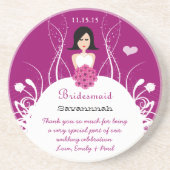 Pflaume mit schwarzhaarseitigem Teil Bridesmaid-Un Sandstein Untersetzer (Vorne)