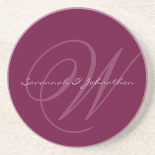Pflaume Monogramm Hochzeitsjubiläumsuntersetzer Sandstein Untersetzer