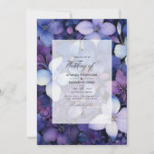 Pflaume, Navy Blue und Silver Floral Wedding Einladung (Vorderseite)