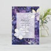 Pflaume, Navy Blue und Silver Floral Winter Weddin Einladung (Stehend Vorderseite)