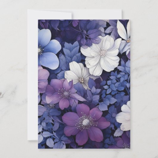 Pflaume, Navy Blue und Silver Floral Winter Weddin Einladung (Rückseite)