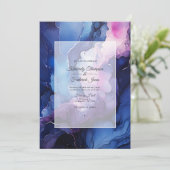 Pflaume, Navy Blue und Silver Tinte Hochzeit Einladung (Stehend Vorderseite)