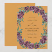 Pflaume-Ocker-Blüten-Hochzeit Einladung (Vorne/Hinten)