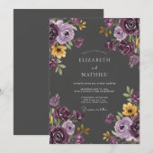 Pflaume-Ocker-gemalte Hochzeit mit Blättern Einladung (Vorne/Hinten)