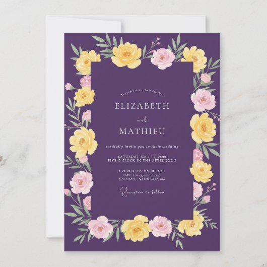 Pflaume Ocker Ranunculus Eukalyptus Hochzeit Einladung (Vorderseite)