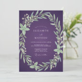 Pflaume Olivenblatt Hochzeit Einladung (Stehend Vorderseite)