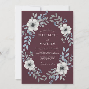 Pflaume Perle Silber Kranz Hochzeit Einladung