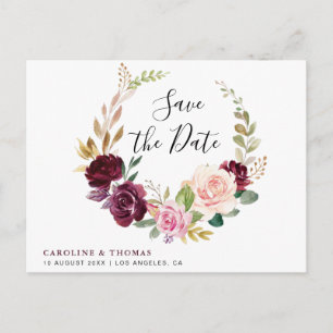 Pflaume Purpur und Pfirsich Blumen Save-the-Date Postkarte