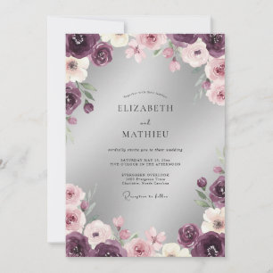 Pflaume Romantische Blumige Hochzeit Einladung