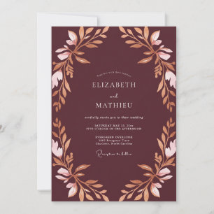 Pflaume Rose Kupfer Blattige Hochzeit Einladung