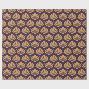 Pflaume, Rose und Gold Art Deco Tränen-Tropfen-Fäc Geschenkpapier