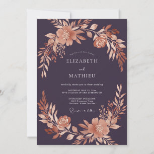 Pflaume Rustikale Florale Umarmung Hochzeit Einladung
