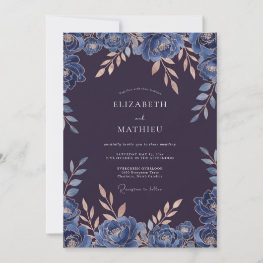 Pflaume Saphir Blatt Hochzeit Einladung (Vorderseite)