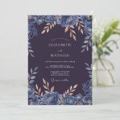 Pflaume Saphir Blatt Hochzeit Einladung (Stehend Vorderseite)