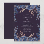 Pflaume Saphir Blatt Hochzeit Einladung (Vorne/Hinten)