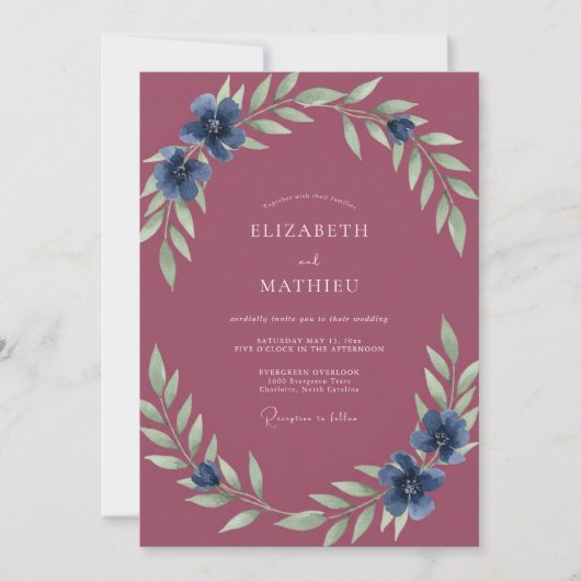 Pflaume Saphir Gemalte Hochzeit Einladung (Vorderseite)