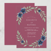 Pflaume Saphir Gemalte Hochzeit Einladung (Vorne/Hinten)
