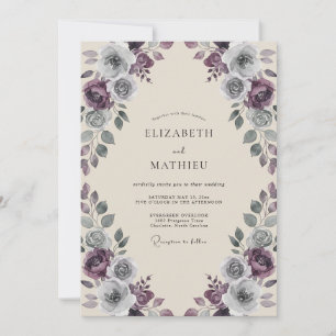 Pflaume Schiefer Antike Rosen Hochzeit Einladung