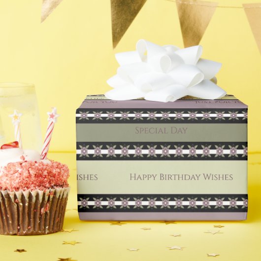 Pflaume, Schwarz und Oliven-Grün-Designer Geschenkpapier (Geburtstagsparty)