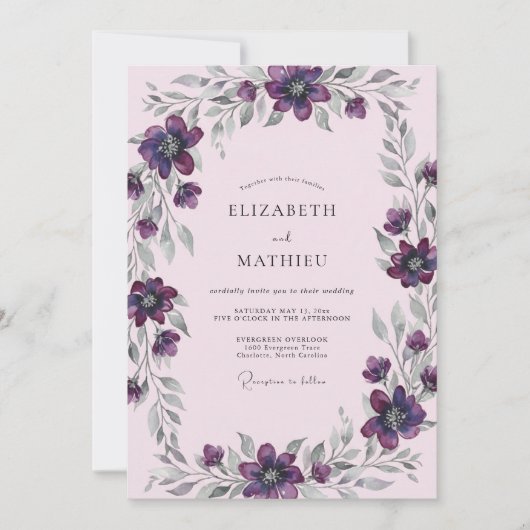 Pflaume Silber Lackierte Hochzeit Einladung (Vorderseite)