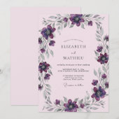 Pflaume Silber Lackierte Hochzeit Einladung (Vorne/Hinten)