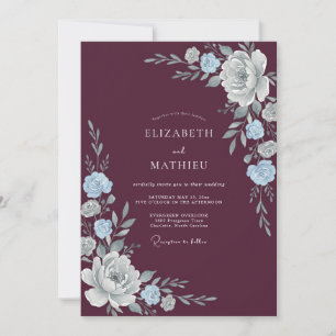 Pflaume Silberblatt Hochzeit Einladung