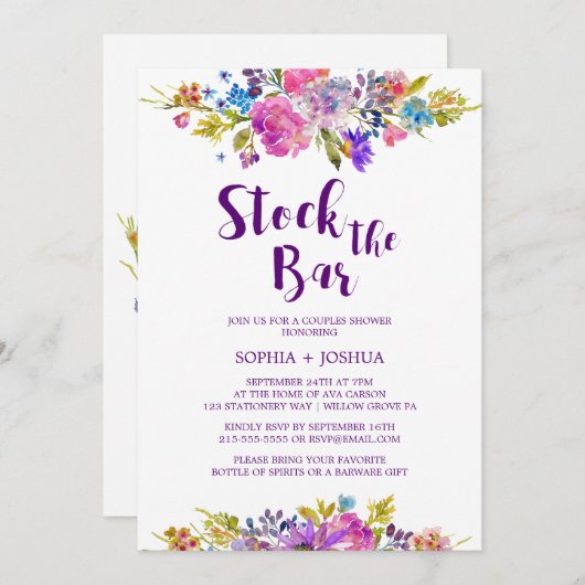 Pflaume Stock die Dusche der Bar Paare Einladung (Vorne/Hinten)