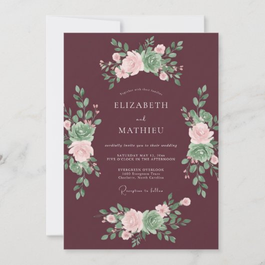 Pflaume Sukkulente Blatt Hochzeit Einladung (Vorderseite)