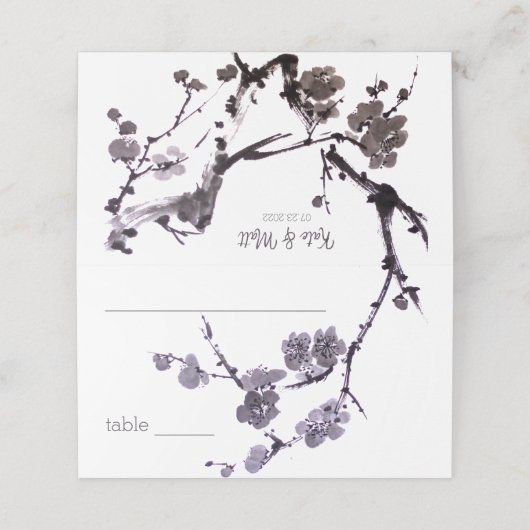 Pflaume sumie platzkarte (Außenseite Aufgefaltet)