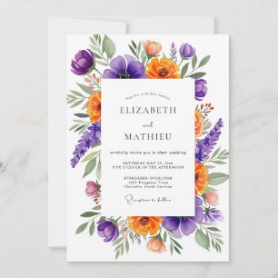 Pflaume-Tangerine-lebendige-Wiesen-Hochzeit Einladung