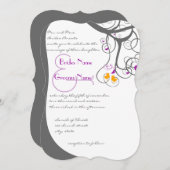 Pflaume Tree Wirbel Love Birds Wedding Einladung (Vorne/Hinten)