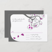Pflaume Tree Wirbel Love Birds Wedding Einladung (Vorne/Hinten)