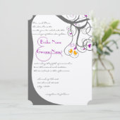 Pflaume Tree Wirbel Love Birds Wedding Einladung (Stehend Vorderseite)
