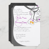Pflaume Tree Wirbel Love Birds Wedding Einladung (Vorne/Hinten)