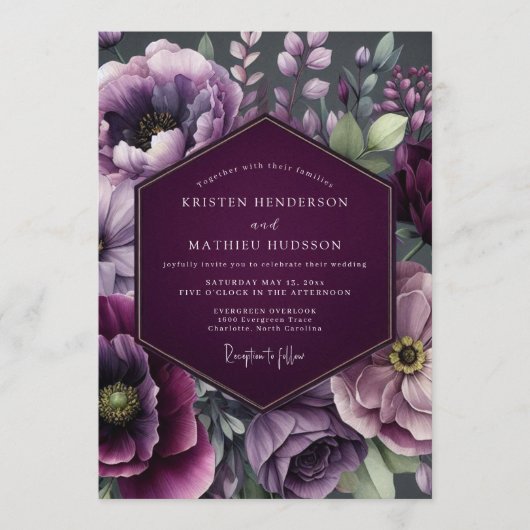 Pflaume Twilight Bloom Hochzeit Einladung (Vorderseite)