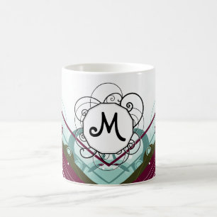 Pflaume und aquamariner Diamant Modern-Retro mit Kaffeetasse